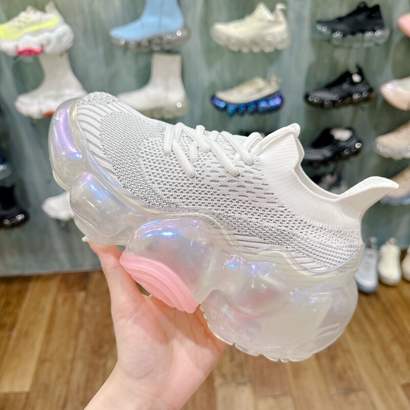 Japanese-Style Avant-Garde Shoes, Large Bubble Shoes for Women, Fashionable Thick-Soled Height-Increasing Knitted Elastic Mesh Air-Cushion Running Sneakers