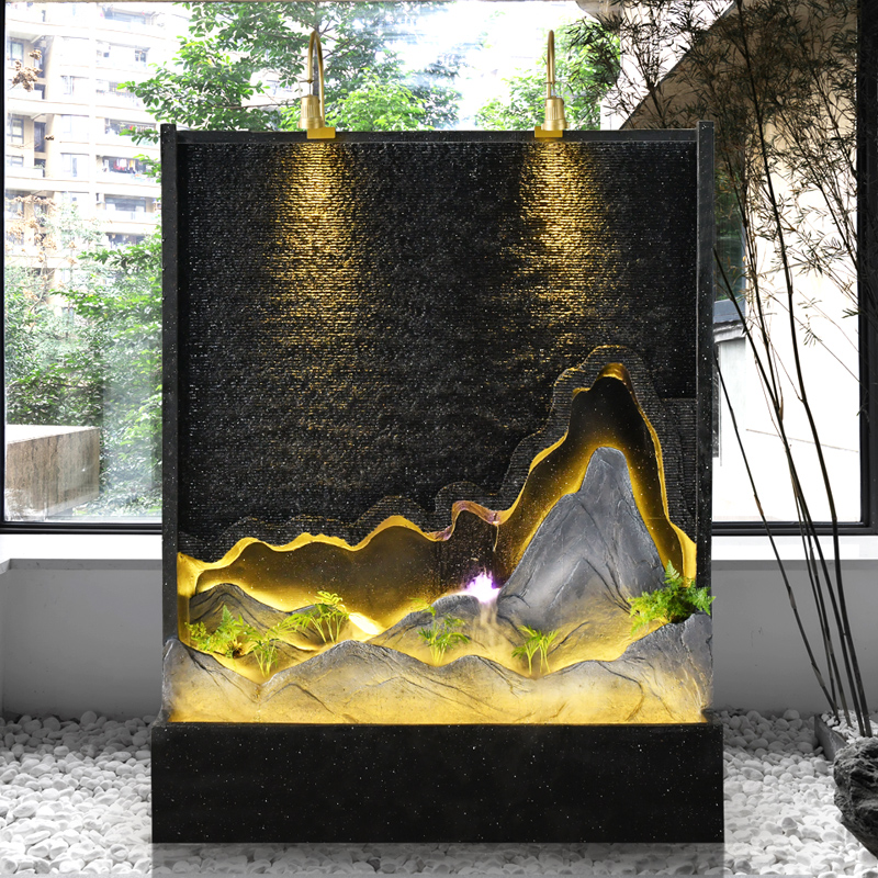 Water curtain wall running water wall screen partition fountain balcony courtyard water View Hotel decoration company entrance front desk running water