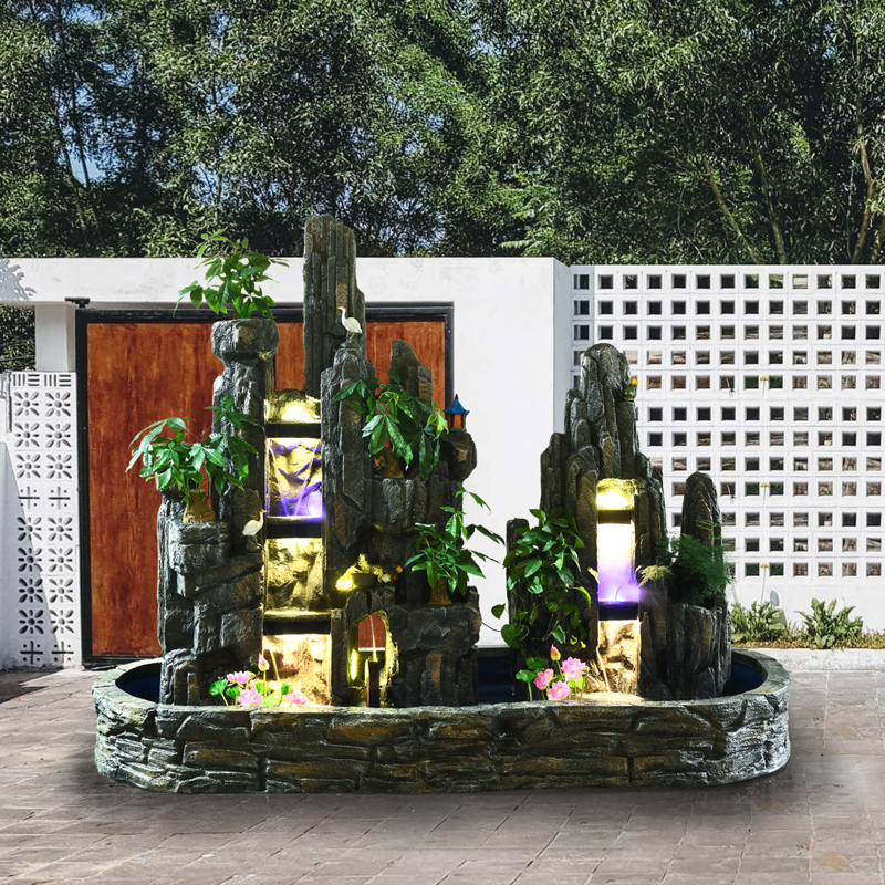 Big rockery flowing water fountain hotel villa courtyard garden fish pond waterfall landscaping outdoor balcony living room decoration