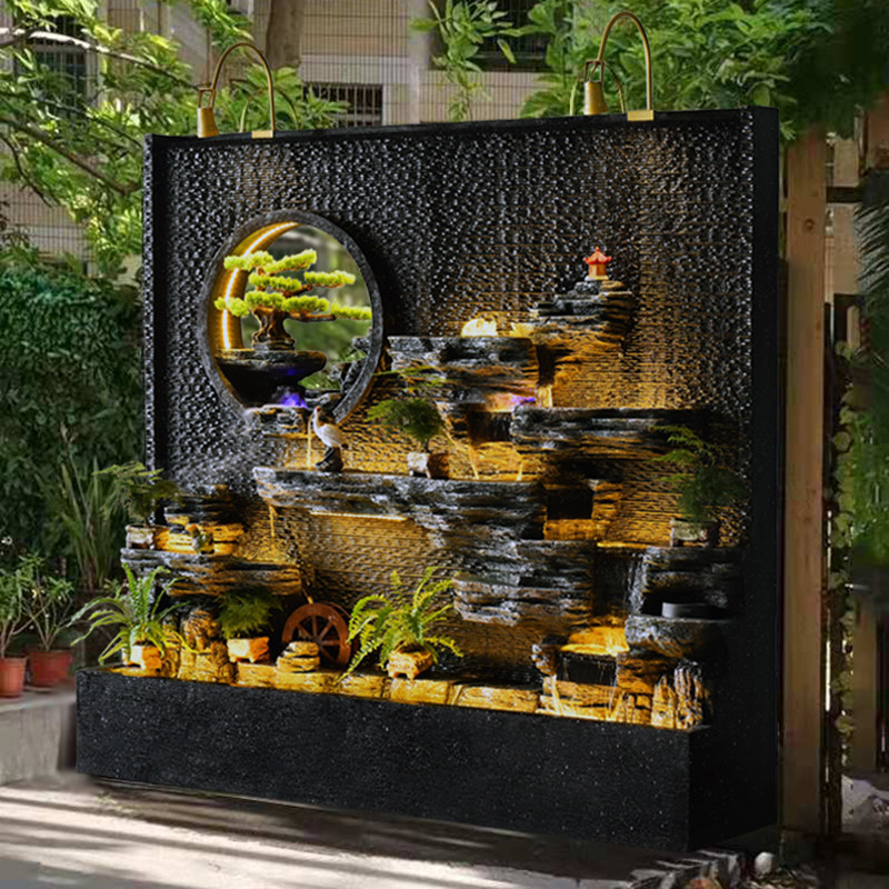 Rockery water fountain decoration water curtain wall porch screen restaurant hotel fortune outdoor feng shui wheel background decoration
