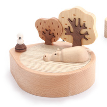 Jeancard Wooden Animal River Horse Table Lamp Cartoon Small Night Light Creative Bed Head Lamp Decoration Table Lamp Childrens Presents