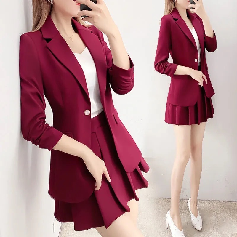 Small Suit Set with Skirt for Women, 2024 Autumn and Winter Fashion, Elegant Solid Color Blazer Jacket, Pleated Two-Piece Set Small Suit Set with Skirt for Women, 2024 Autumn and Winter Fashion, Elegant Solid Color Blazer Jacket, Pleated Two-Piece Set