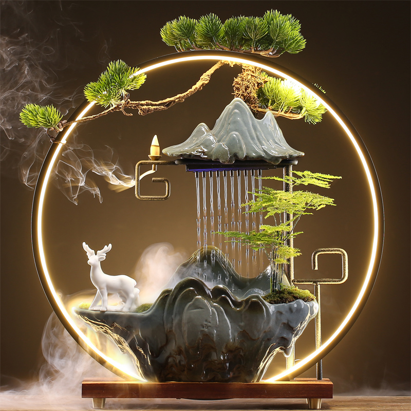 Zhao Cai flow ornament creative rockery fountain circulation humidifier ceramic home office desktop opening gift