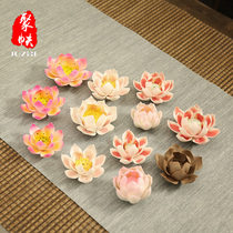 Hand-made ceramic flower lotus creative tea pet ornaments tea set accessories boutique tea ceremony zero with pen tea mat decorations