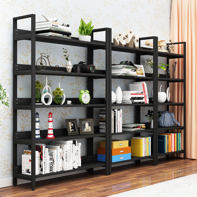 Steel And Wood Bookshelf Rack Simple Iron Shelf Finishing Multi