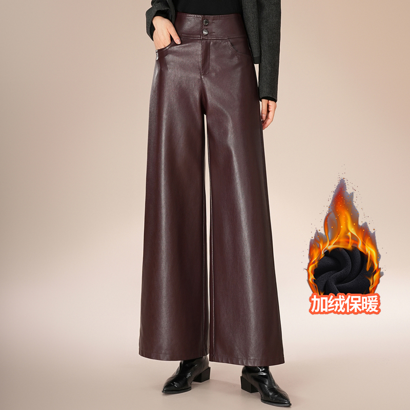 Fleece-Lined Pu Leather Pants for Women, 2026 Autumn and Winter New Style, High-Waisted Straight-Leg Casual Long Pants, Loose Fit, Slimming, Thickened Wide-Leg Pants Fleece-Lined Pu Leather Pants for Women, 2026 Autumn and Winter New Style, High-Waisted Straight-Leg Casual Long Pants, Loose Fit, Slimming, Thickened Wide-Leg Pants