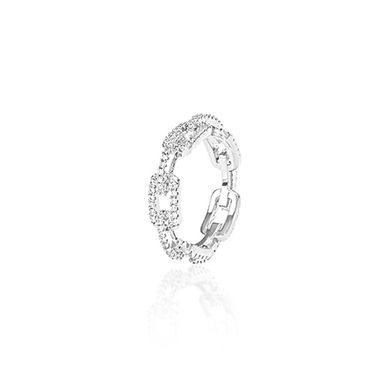 EVESENSE full diamond silver zircon chain ring is white and high-end, small, light luxury, cold wind couple ring