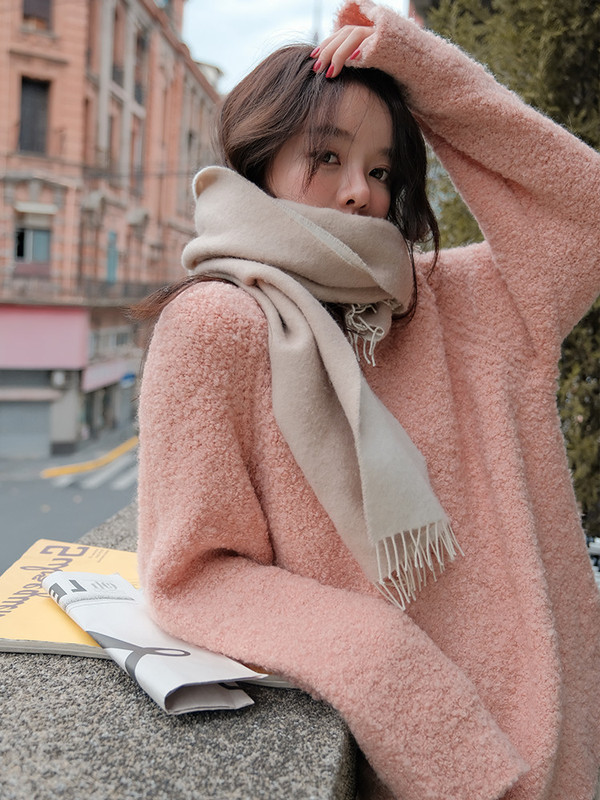 Gentle and Thick Solid Color Sweater for Women 2024 Autumn and Winter Raglan Sleeve Warm Alpaca Blend Pullover Knitwear