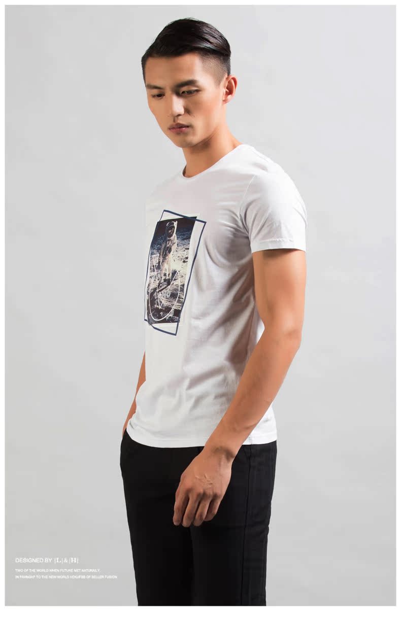 Luo Haonan Mỏng Thời Trang Mùa Hè In Trắng Chitin Ngắn Tay Áo T-Shirt Vòng Cổ Áo Người Đàn Ông Hoang Dã của Áo Sơ Mi