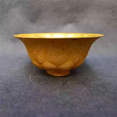 Copper carved gilded bowl antiques hot sale collection handmade pattern exquisite paste natural taste good