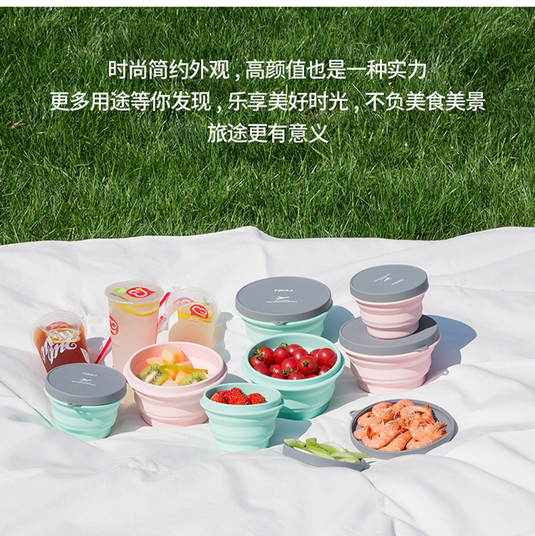 Nhật Bản du lịch silicone gấp bát du lịch ngoài trời xách tay kính thiên văn trẻ em dã ngoại bát phá vỡ mì ăn liền hộp cơm trưa bộ đồ ăn - Đồ ăn tối chén ăn cơm
