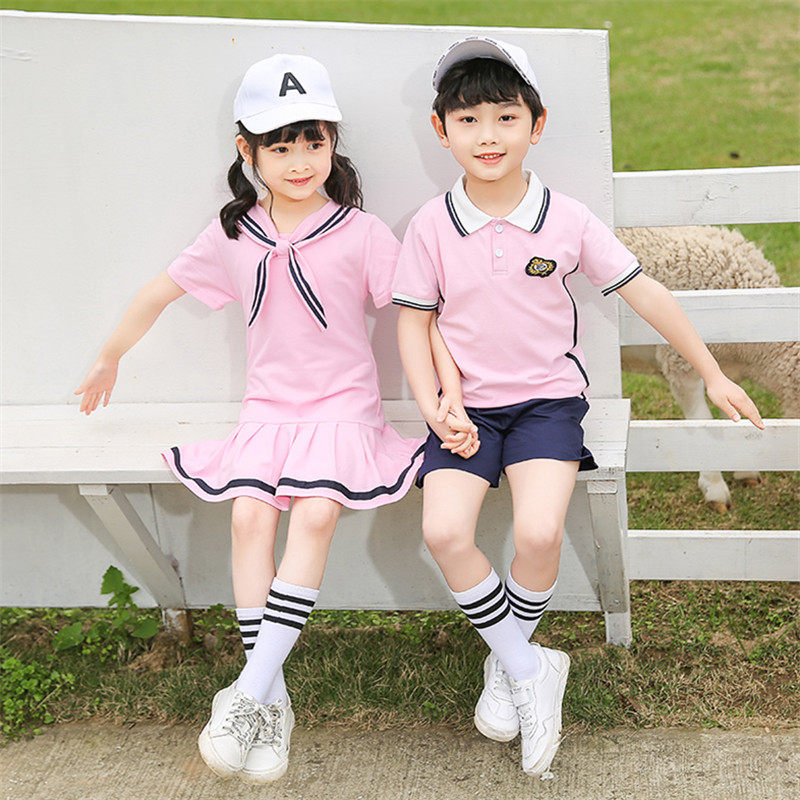 Kindergarten garden uniform summer college wind pink cotton children's school uniform suit summer elementary school student class uniform sportswear