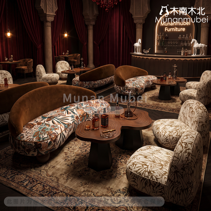 American-Style Coffee Shop Cigar Whiskey Bar Reception Booth Sofa Retro Bar Tavern Commercial Coffee Table Set