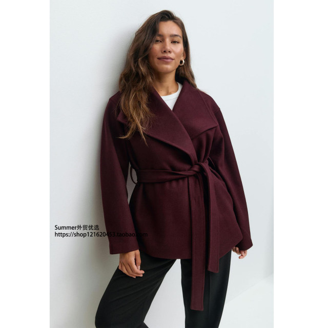 2025 autumn European and American stand collar double-sided woolen mid-length coat