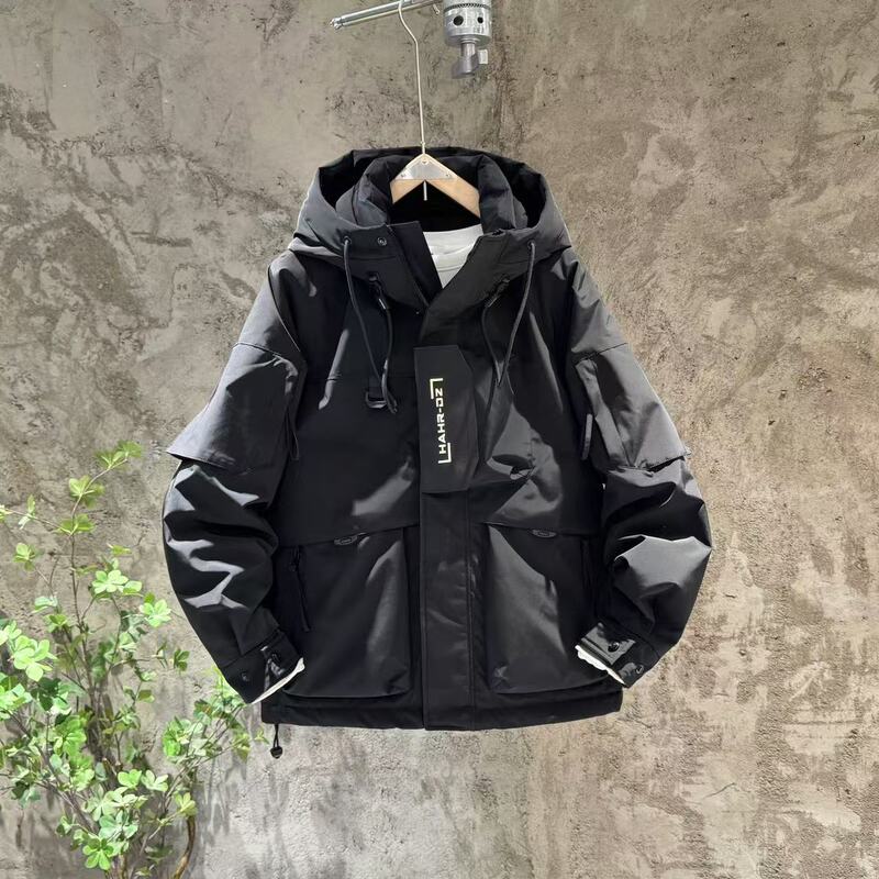White Duck down Cold-Resistant Hooded down Jacket Men's Winter Outdoor Multi-Pocket Short Thickened down Coat White Duck down Cold-Resistant Hooded down Jacket Men's Winter Outdoor Multi-Pocket Short Thickened down Coat