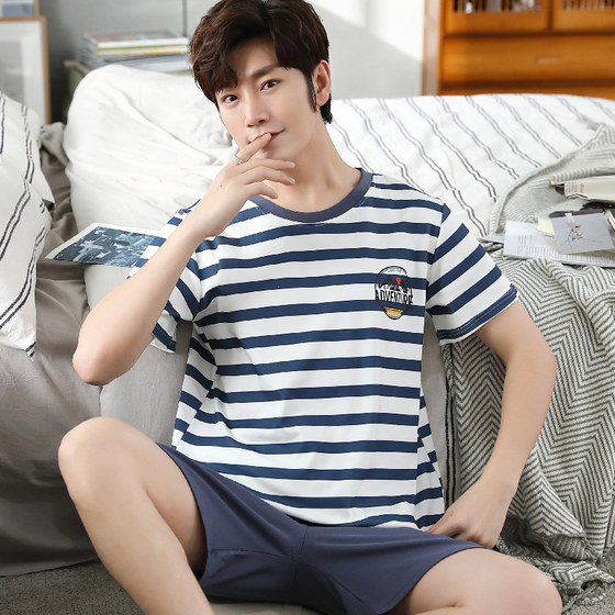 Summer men's pajamas short-sleeved shorts pure cotton summer thin 2024 new men's home clothes set can be worn outside