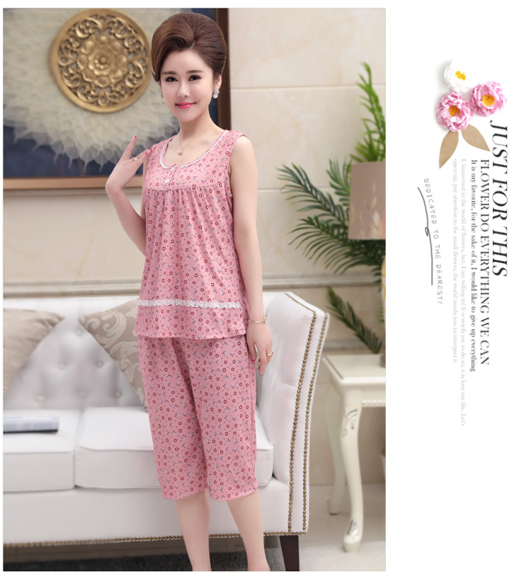 Mùa hè trung niên và người già không tay đồ ngủ của phụ nữ vest cotton trung niên mẹ cộng với phân bón XL dịch vụ nhà phù hợp với