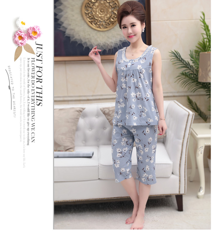 Mùa hè trung niên và người già không tay đồ ngủ của phụ nữ vest cotton trung niên mẹ cộng với phân bón XL dịch vụ nhà phù hợp với