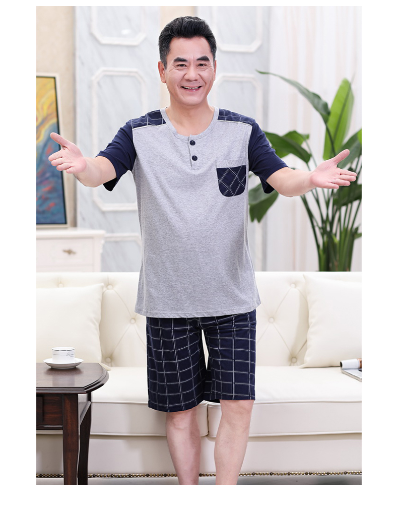 Người đàn ông trung niên đồ ngủ mùa hè nam ngắn tay quần short cotton cha nhà cũ dịch vụ cha trung niên phù hợp với