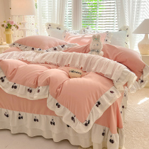 Girly Korean lace small floral cotton four-piece set pure cotton bed skirt princess pure cotton quilt cover bedding