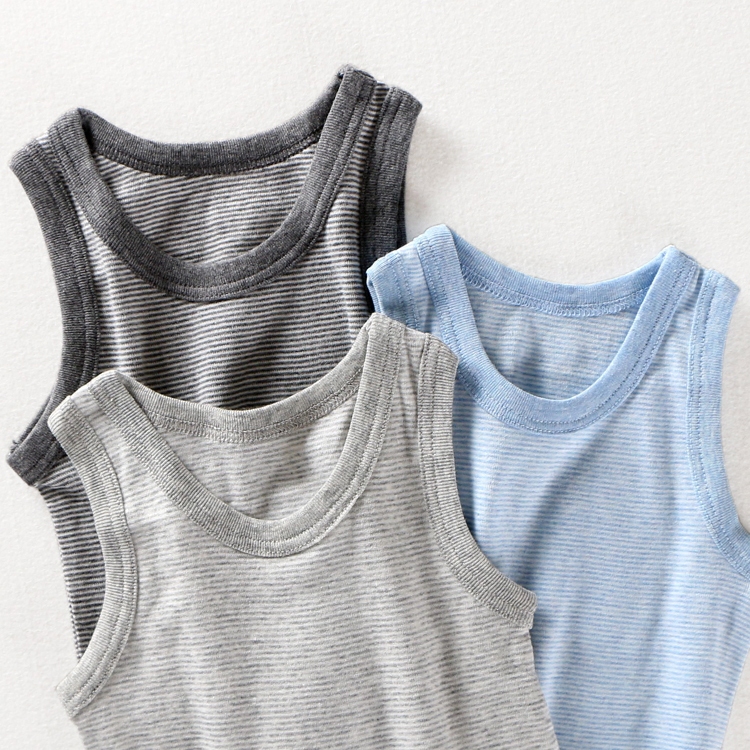 Stripe control boy baby CUHK child thin cross bar vest round collar pure cotton sleeveless T-shirt bottom blouse summer