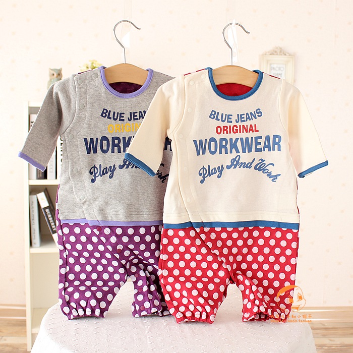 2018 new childrens newborn baby baby climbing suit with khala-clad letter wave dot stripes