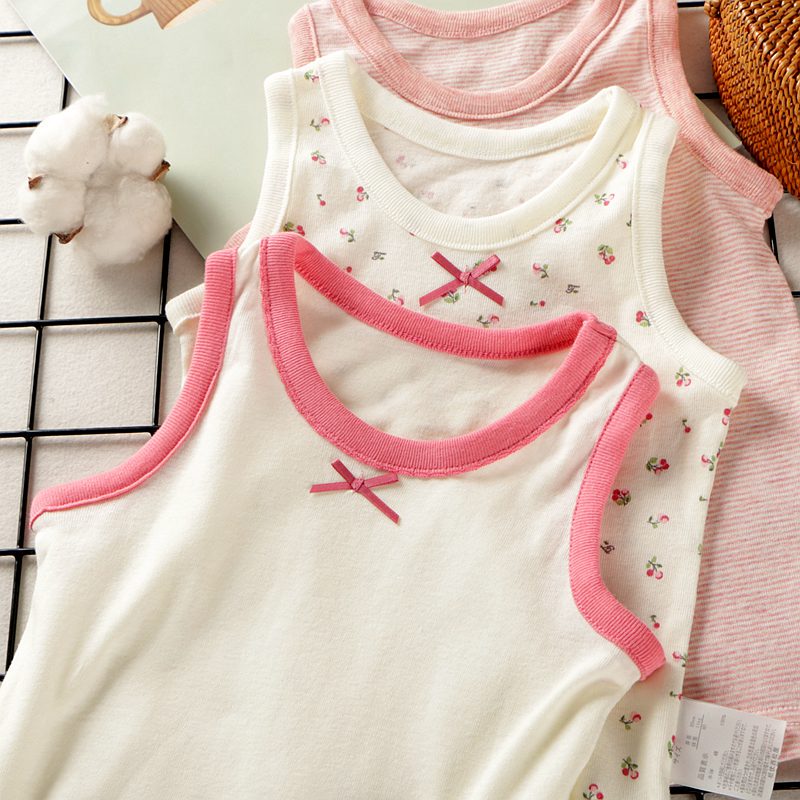 Baby Girl's Cotton Tank Top, Thin Cotton Underwear, Sleeveless T-Shirt, Cherry Pattern Baby Girl's Cotton Tank Top, Thin Cotton Underwear, Sleeveless T-Shirt, Cherry Pattern