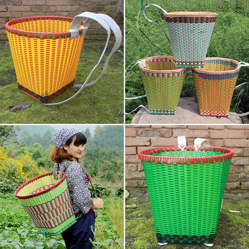 Yunnan Bamboo Basket Bamboo-knitted baby children Home adults Buy food Plastic Large Number of Shoulder Baskets Handwoven Back Basket Bamboo Basket