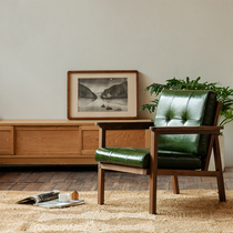 MUMO Wood Ink Muffin Sofa Pure Solid Wood Creative Genuine Leather Casual Chair Single Living Room Book Room Small Sofa Chair
