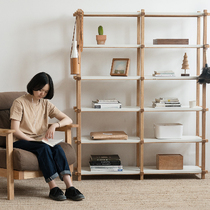 MUMO Wood Ink Dissatisfaction Rack Red Oak Wood Iron Art Baking Lacquered Solid Wood Bedroom Bookcase Shelf Shelving Shelf