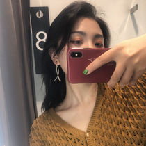 Pure silver needle minimalist cross geometric long section Earrings 2021 new tide gas high level sensuous net red French ear nail female