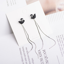 Black Swan earrings female 925 pure silver Net red earrings long tassel temperament Net red Korean personality fashion super fairy