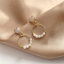 S925 silver Korean temperament simple small ring geometric love heart shaped pearl stud earrings sweet girl earrings 2021 New