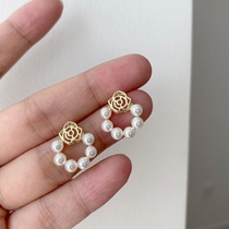 Daily Out of Street Sweet Ear Decoration Style Retro Temperament Gentle Simplicity About Small Rose Flowers Pearl Ears