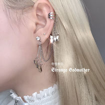 ins butterfly earrings long tassel ear clip Super fairy ear clip integrated face thin earrings female