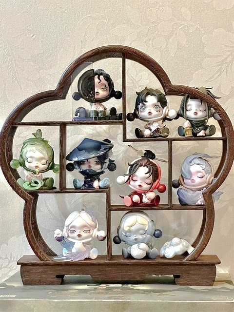 实木盲盒展示架收纳庭前墨梅手办泡泡玛特公仔积木小摆件展示盒