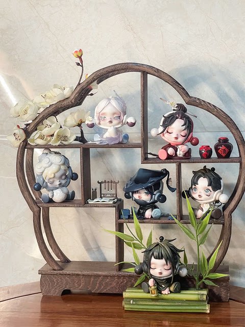 实木盲盒展示架收纳庭前墨梅手办泡泡玛特公仔积木小摆件展示盒