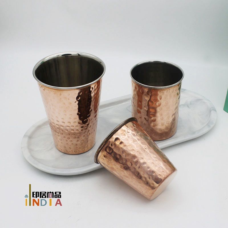 Indian Imported Copper Cups, Water Cups, Tea Cups, Milk Tea Cups, Handmade with Stainless Steel Interior, Southeast Asian Vintage Tableware