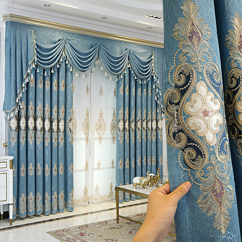 2022 new European-style living room curtains luxurious atmosphere modern minimalist thickened hollowed snow Neil floor window finished product