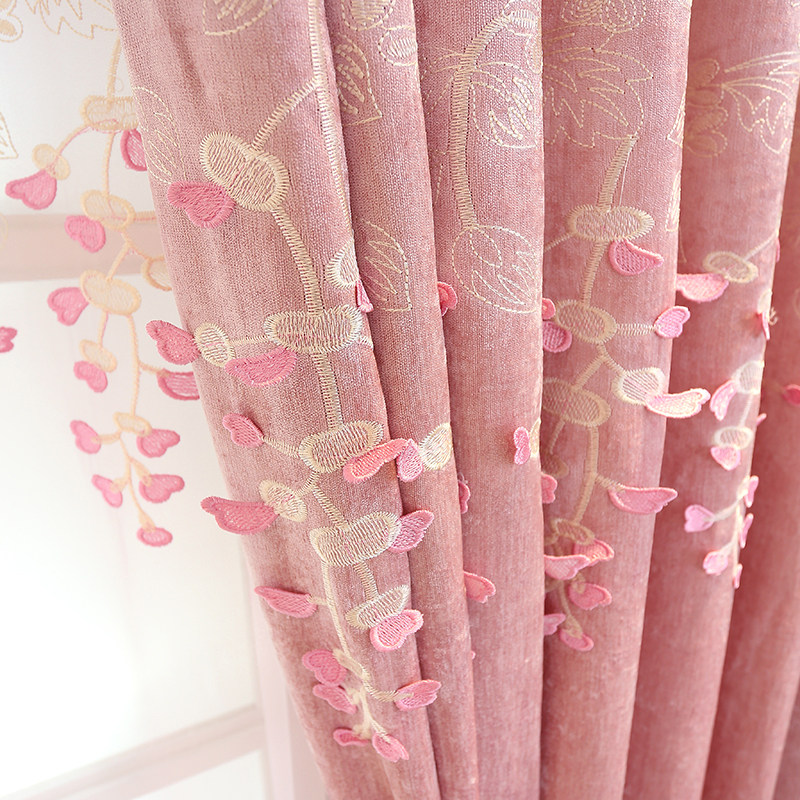 Customized Korean Princess wind shading curtains pink thickening stereo embroidery flowery fabric finished living room bedroom