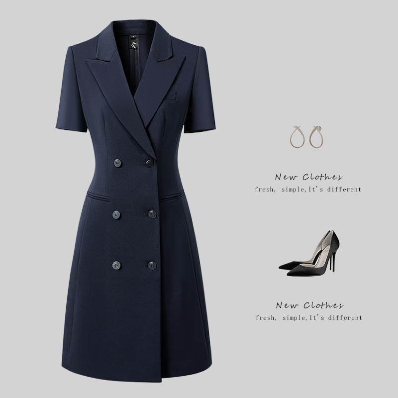 Double-Breasted Professional Suit Dress for Women, Summer Style, Slim Fit, Office Work Attire, Office Worker Uniform, Commuting Wear