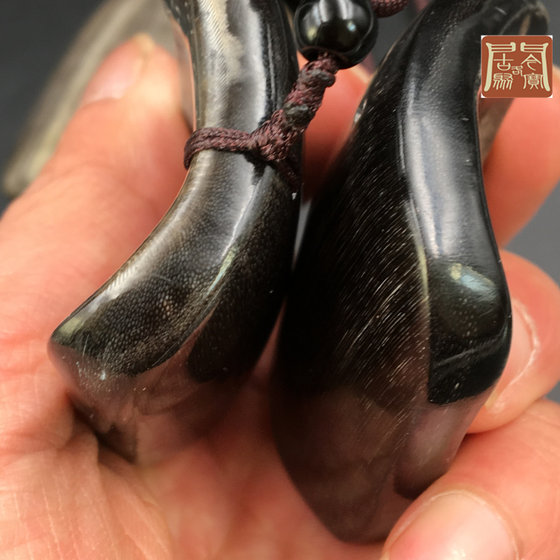 Antique collection antique authentic black donkey hoof Ping An Wu Shi brand pendant ornaments