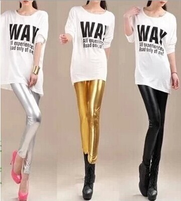 Spring and Summer Super Shiny Leather Pants, Tight-Fitting Pants for Outerwear, Pu Mirror Surface, Plus Size, Gold Women's Black Cropped Pants, High-Waisted, Slimming Leggings