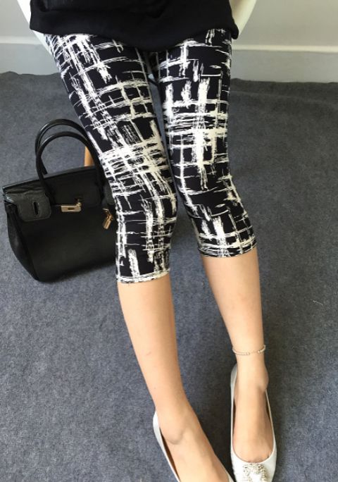 Quần legging lụa in lụa mùa hè mặc quần legging mỏng phần quần dài co giãn quần crop quần nữ size lớn - Quần short quần short da nữ cá tính