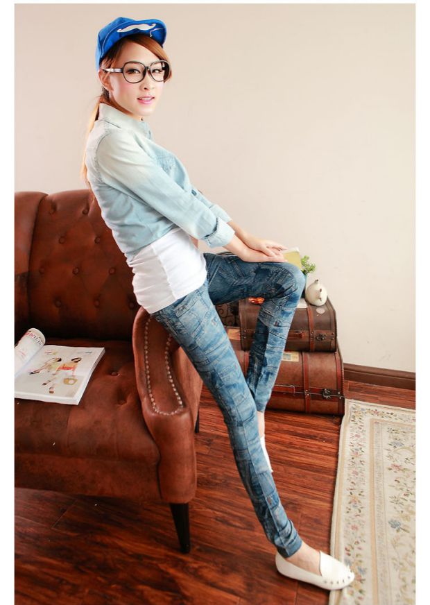 Tide phiên bản Hàn Quốc của mùa thu và mùa đông quần ấm thực tế giả denim dày cộng với nhung mặc quần legging size lớn chải chân quần nữ thời trang nữ trung niên