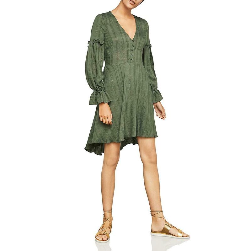 [Monkey Home Us In-Stock Item $269] American Bcbg Army Green Embroidered Dress Shirt Dress