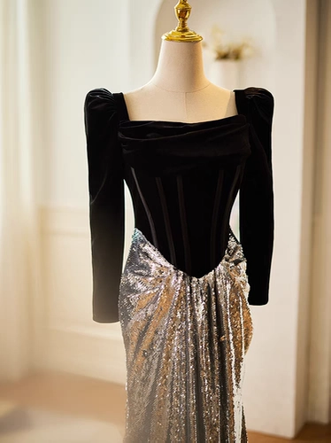 Вечернее платье, черная элитная юбка, французский стиль, рыбий хвост