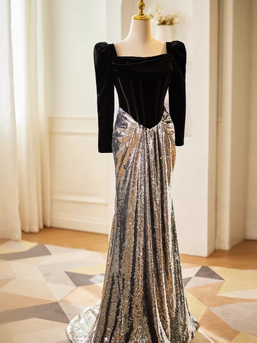 Вечернее платье, черная элитная юбка, французский стиль, рыбий хвост