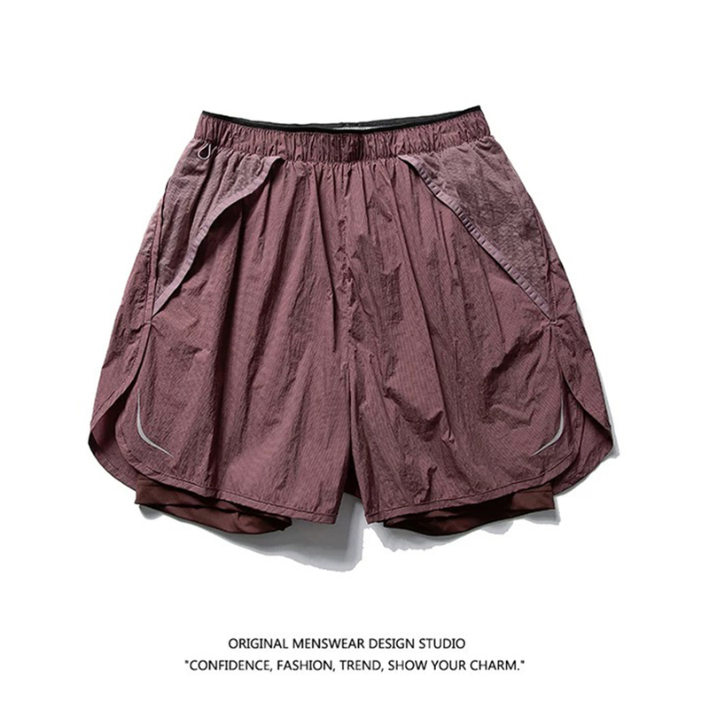 American-Style Fake Two-Piece Shorts for Men, Suitable for Fitness, Running, Marathon, Sports, Quick-Drying, Basketball, High Elasticity, with Lining, Three-Quarter Length Shorts