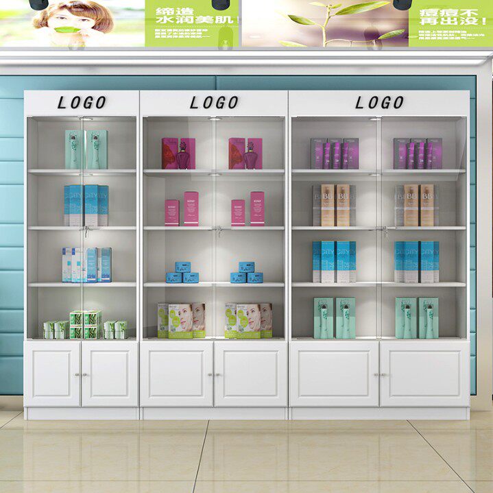 Glass door with lock exhibition cabinet Cosmetic Container Beauty Mechia Sample Cabinet Model Cabinet Gift Credits Cabinet Bag cabinet